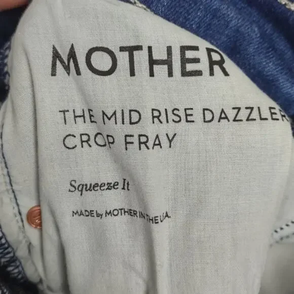 MOTHER The Mid Rise Dazzler Crop Fray Jeans In Squeeze It Size 25
